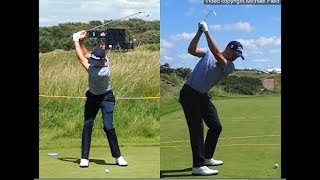 Justin Thomas golf swing  Long Iron faceon amp downtheline July 2017 [upl. by Llerej114]